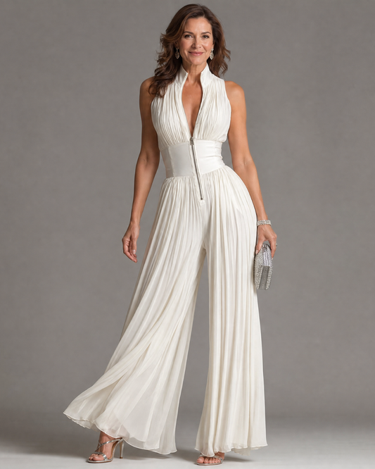 Zakira | Gefaltet Jumpsuit mit Halterneck, Taillierung & weitem Bein