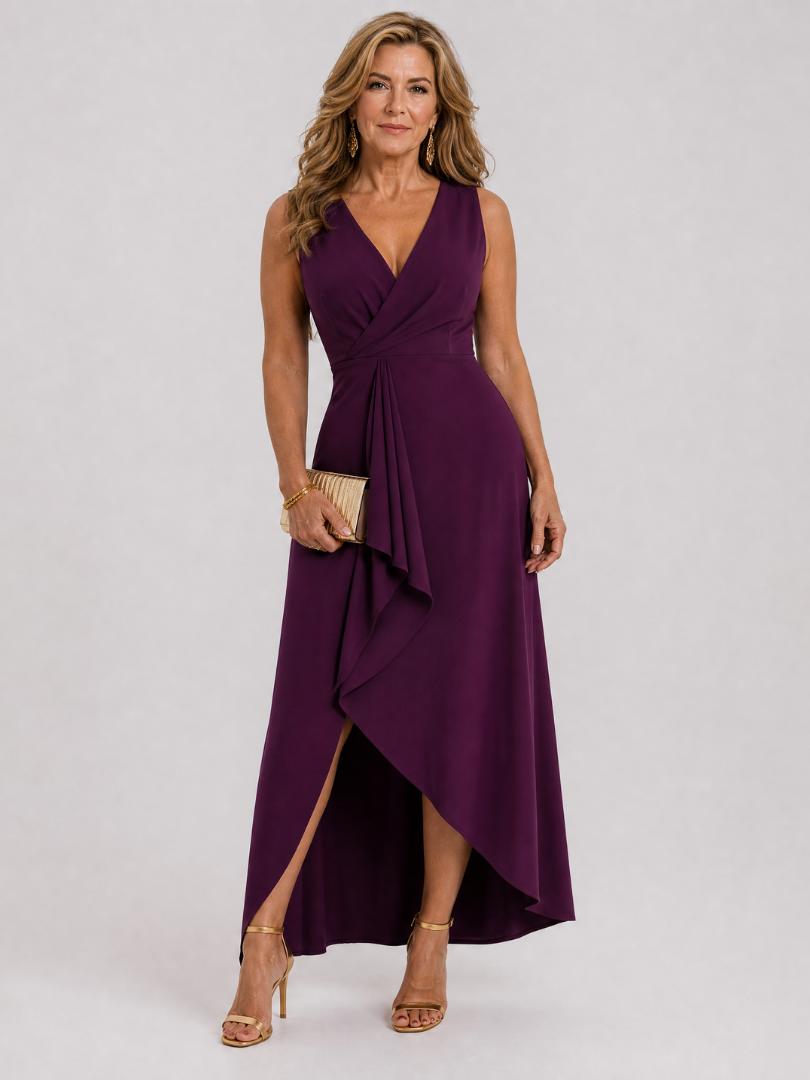 Okla | Ärmelloses Wickelkleid mit V-Ausschnitt & High-Low-Saum