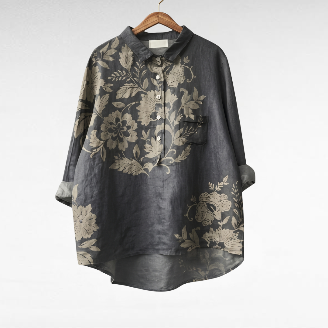 Yarelda | Luftige Bluse mit Blumenprint in Grau