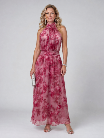 Avien | Midi-Kleid mit Neckholder-Ausschnitt, gerafftem Oberteil & fließendem Rock