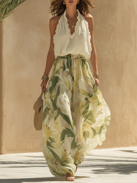 Renata | Fließendes Blumen-Set | Weithose & Top