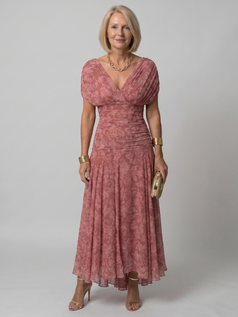 Calen | Off-Shoulder Midi-Kleid mit Drapierung & fließendem Rock