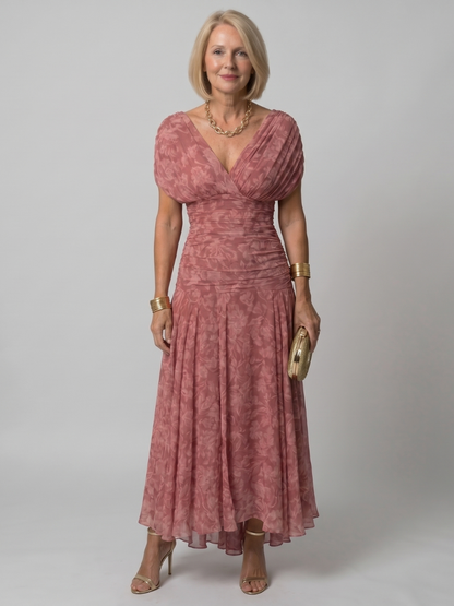 Calen | Off-Shoulder Midi-Kleid mit Drapierung & fließendem Rock