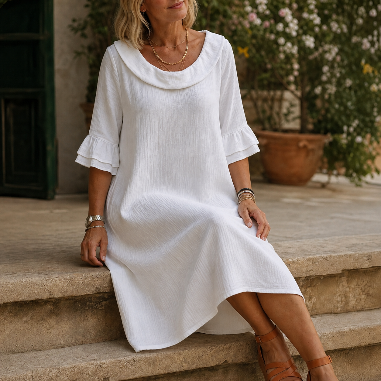 Céleste – A-Linien Midi-Kleid mit Rundhalsausschnitt