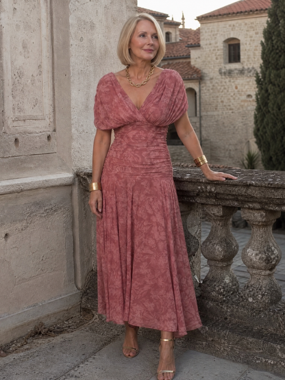 Calen | Off-Shoulder Midi-Kleid mit Drapierung & fließendem Rock