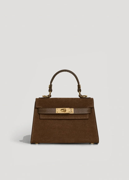 LINA MINI VELOURSLEDER SCHOKOLADENBRAUN UND TAUPE