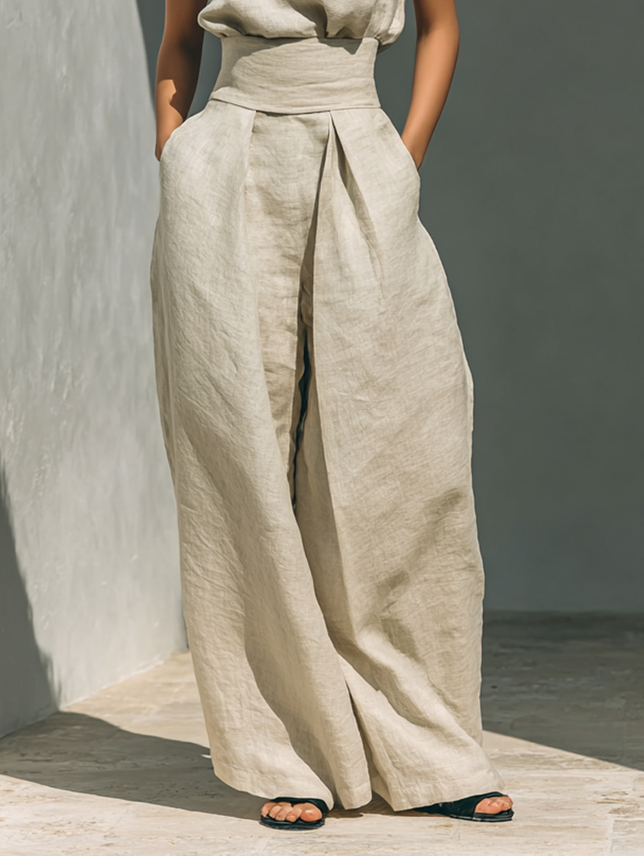 Nora | Minimalistisches Leinen-Set | Ärmelloses Top & Weithose