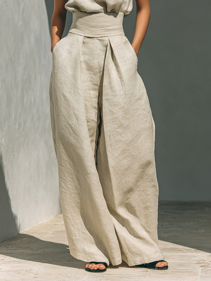 Nora | Minimalistisches Leinen-Set | Ärmelloses Top & Weithose