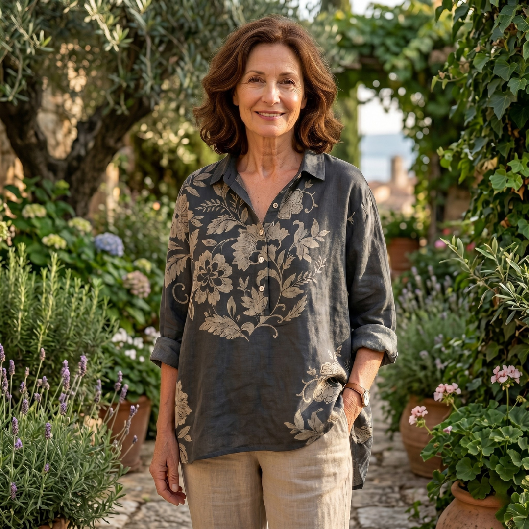 Yarelda | Luftige Bluse mit Blumenprint in Grau