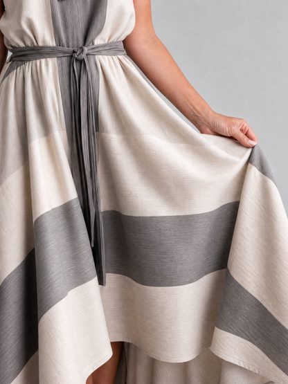 Aureliax | Ärmelloses Midi-Kleid mit Taillenschleife & asymmetrischem High-Low-Saum