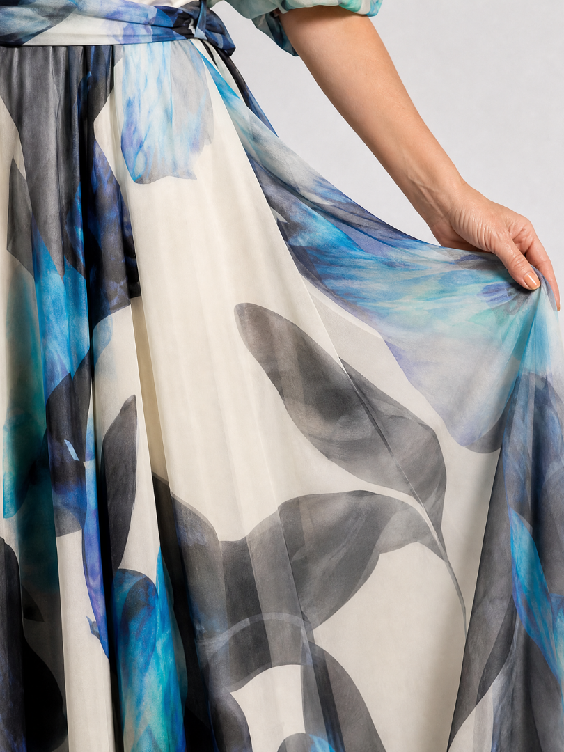 Lysanthe | Off-Shoulder Maxi-Kleid mit Blumendruck & Taillenschleife