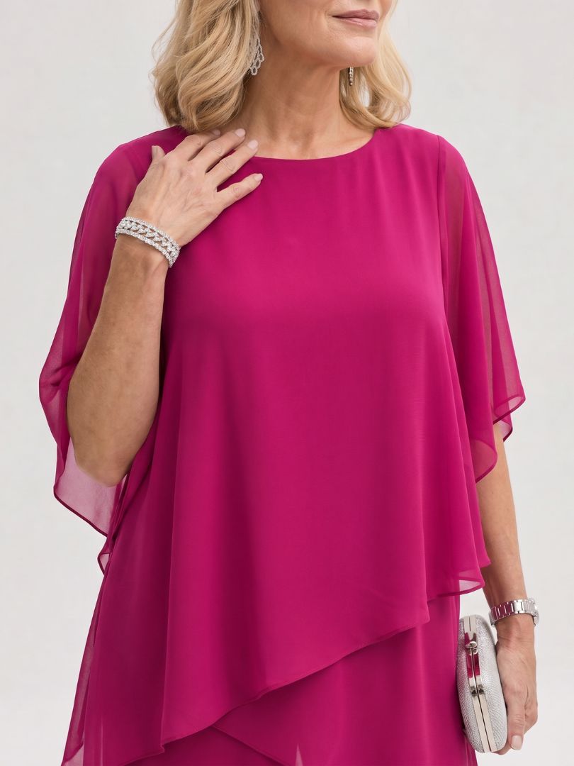 Nimon | Zweiteiliges Chiffon-Set mit gelagerten Drapier-Ärmeln & Weithose