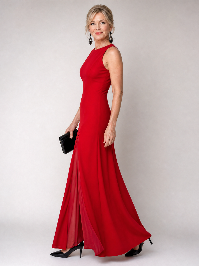 Vion | Ärmelloses Maxi-Kleid mit Stehkragen & fließendem Paneelrock