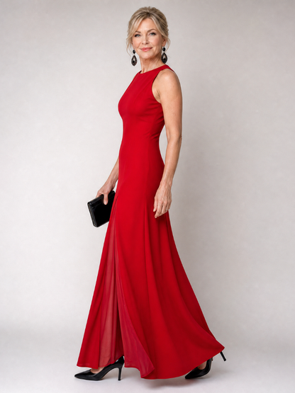 Vion | Ärmelloses Maxi-Kleid mit Stehkragen & fließendem Paneelrock