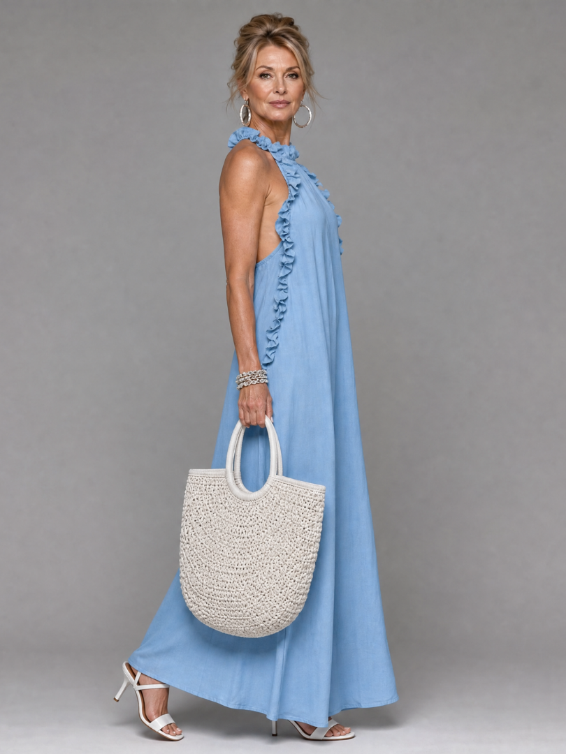 Euman | Ärmelloses Maxi-Kleid mit Rüschenkragen & Seitentaschen