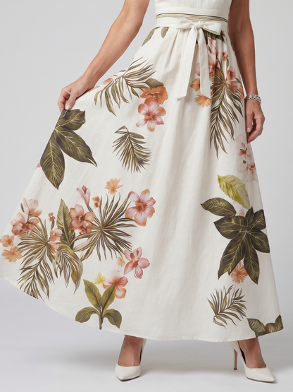 Prairie - Maxikleid mit botanischen Paneelen und drapiertem Halterneck