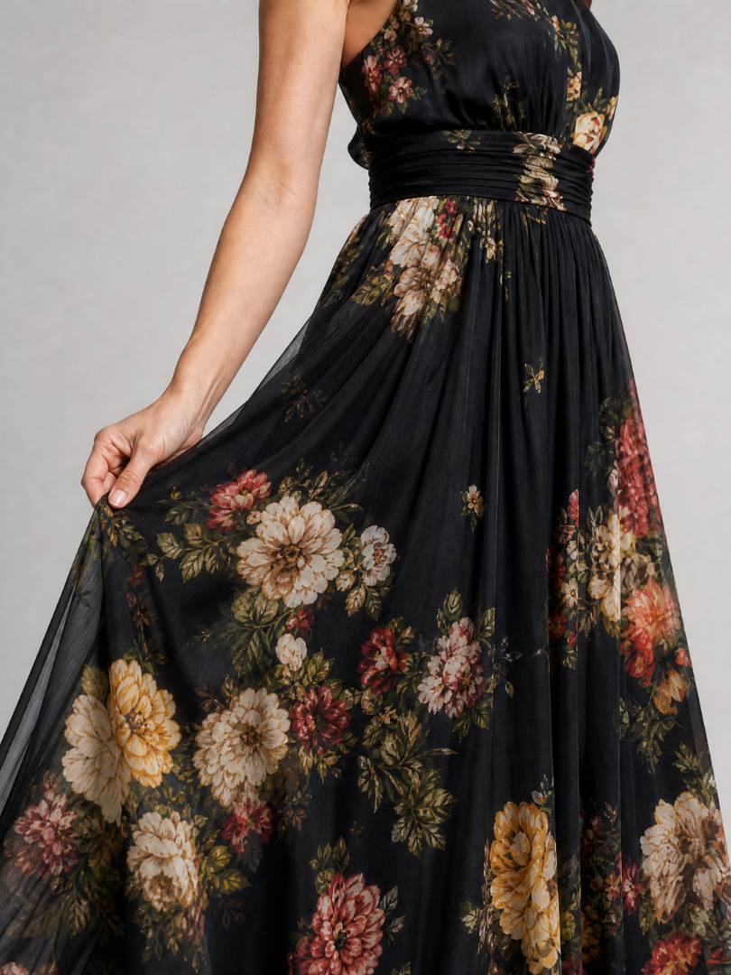 Sior | Midi-Kleid mit Blumendruck, Halterneck & taillierter Passform