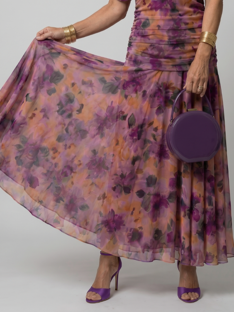 Calen | Off-Shoulder Midi-Kleid mit Drapierung & fließendem Rock