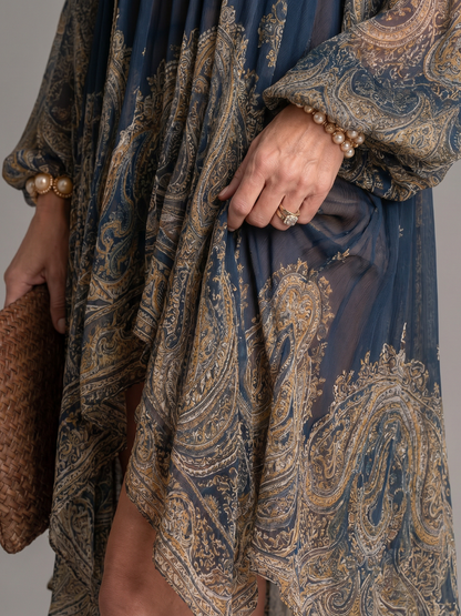 Gyro | Kleid mit Stehkragen, Allover-Print & Ballonärmeln