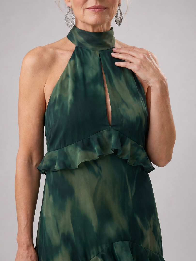 Azelith | Ärmelloses Midi-Kleid mit Keyhole-Ausschnitt & gestuftem Rock