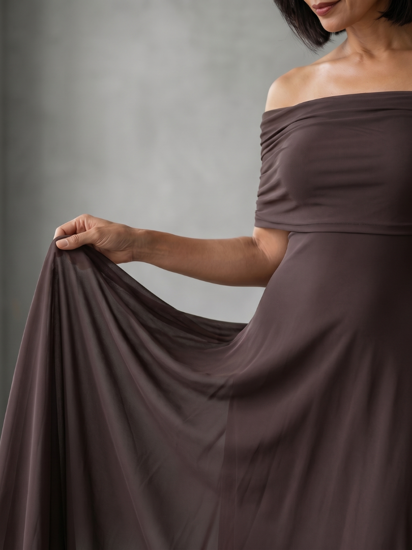 Juni - Midikleid mit Schulterfreier Drapierung