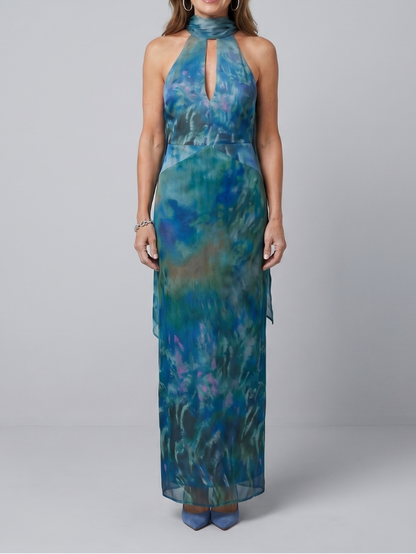 Juniper - Maxikleid ohne Ärmel mit Halterkragen und Ausschnitt