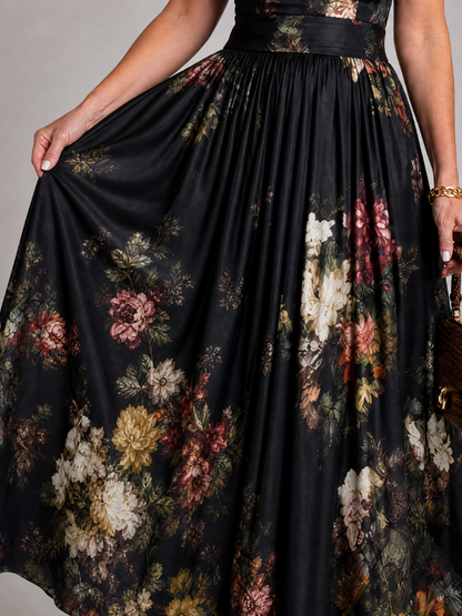 Vimoza | Midi-Kleid mit Blumendruck, Schlüssellochaus schnitt & Cap-Ärmeln