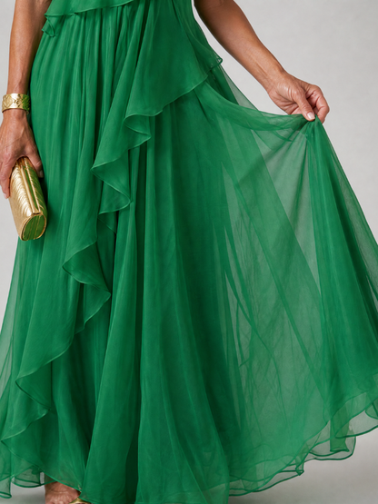 Evadora | One-Shoulder Maxi-Kleid mit Rüschen & fließendem Rock