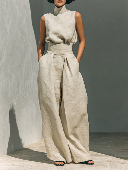Nora | Minimalistisches Leinen-Set | Ärmelloses Top & Weithose