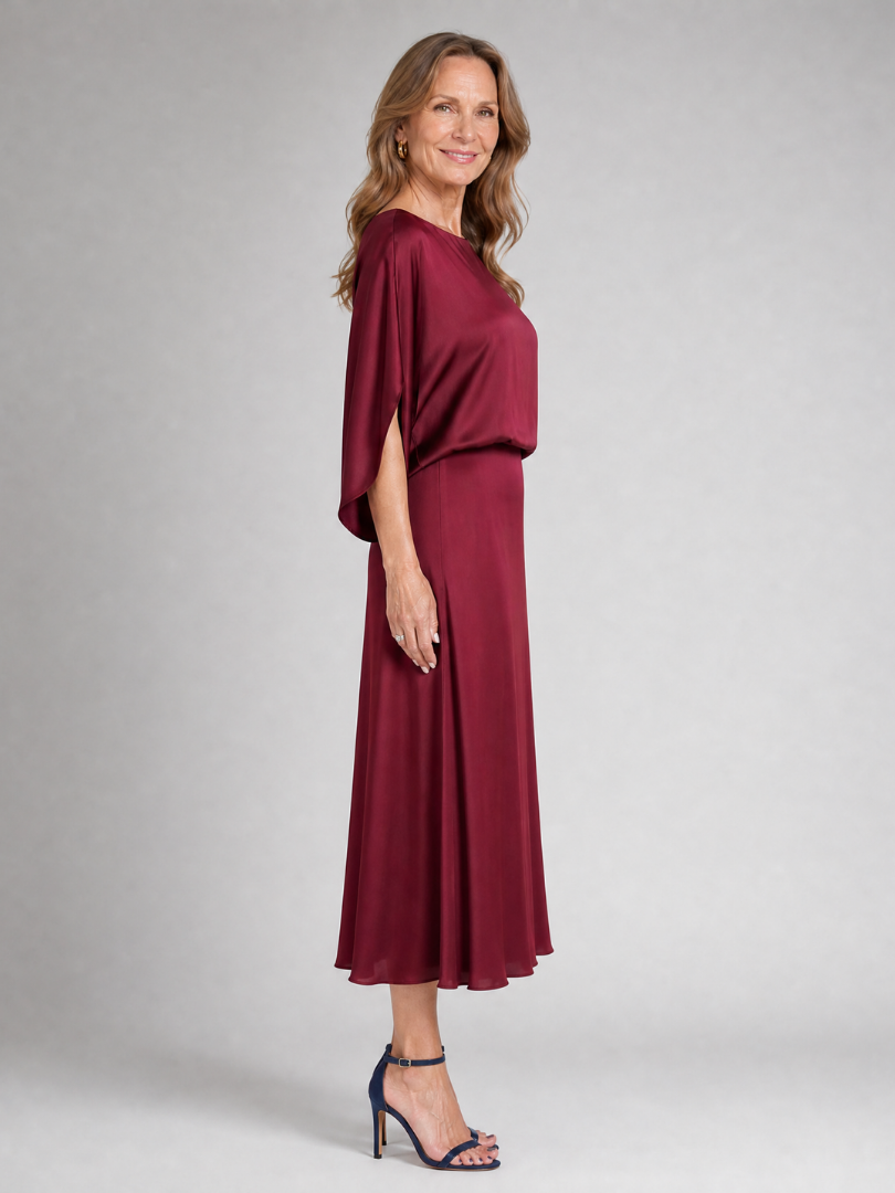 Quenara | Midi-Kleid mit Draped Overlay & Bootsausschnitt