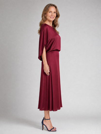 Quenara | Midi-Kleid mit Draped Overlay & Bootsausschnitt