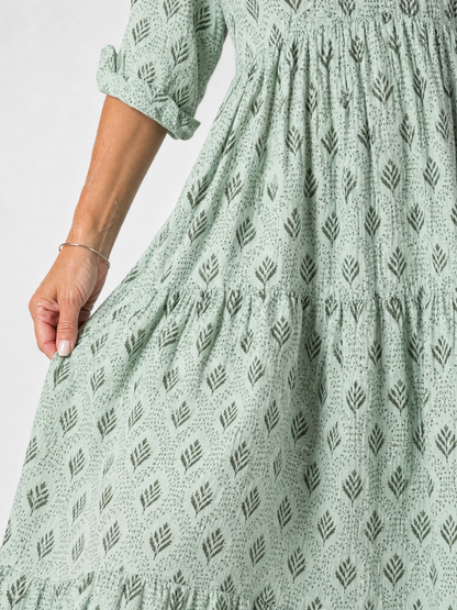 Zirelle | Maxi-Kleid mit Print, Kragen, Knopfleiste & aufgekrempelten Ärmeln