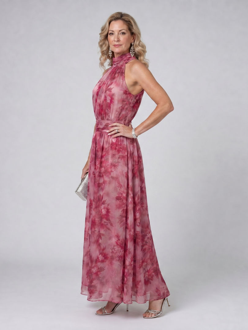 Avien | Midi-Kleid mit Neckholder-Ausschnitt, gerafftem Oberteil & fließendem Rock