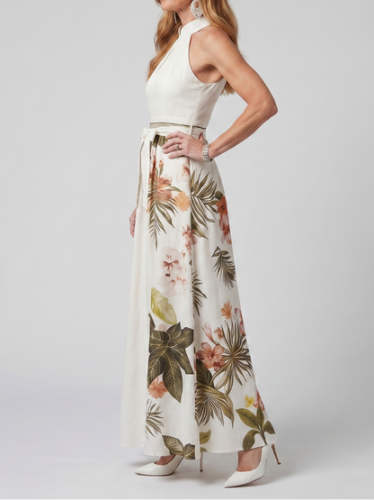 Prairie - Maxikleid mit botanischen Paneelen und drapiertem Halterneck