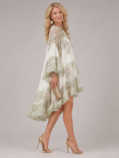 Okela | Kleid mit Blumendruck, Ballonärmeln & Rüschenabschluss