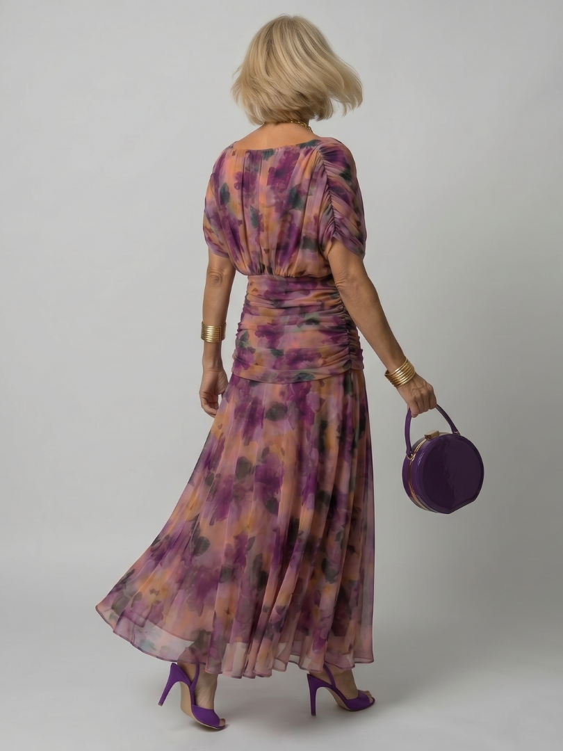 Calen | Off-Shoulder Midi-Kleid mit Drapierung & fließendem Rock