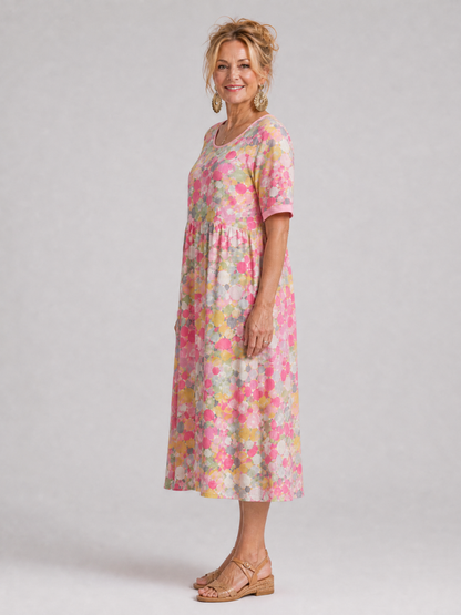 Ysoria | Midi-Kleid mit Halbarm, Rundhalsausschnitt & entspannter Silhouette