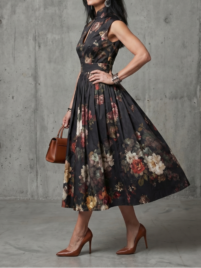 Greta - Midikleid mit Stehkragen und Tropfenausschnitt