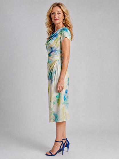 Elsinora | Midi-Kleid mit Blumendruck, Drapé-Ausschnitt & tailliertem Schnitt