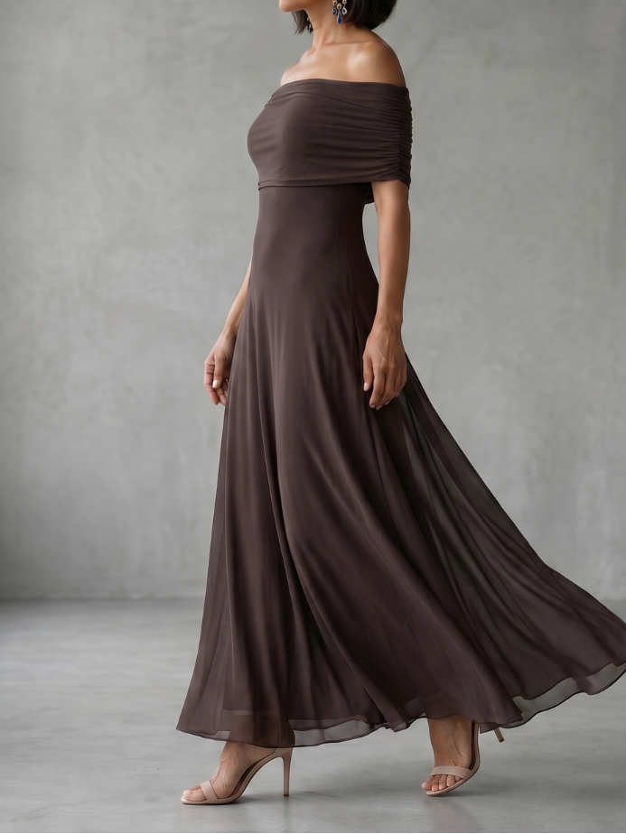 Juni - Midikleid mit Schulterfreier Drapierung