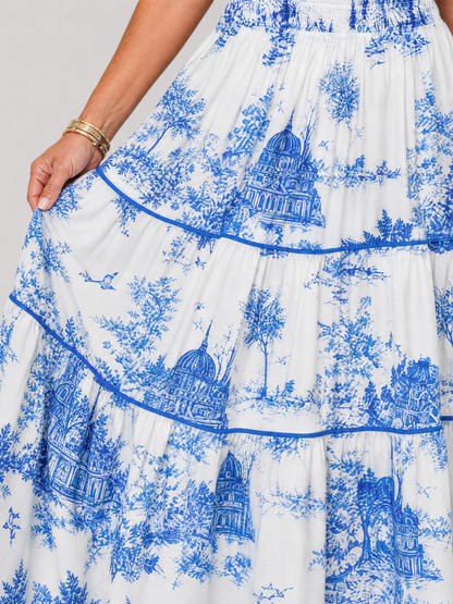 Seraphine | Midi-Kleid mit gestuftem Rock, Kurzarm & Knopfausschnitt