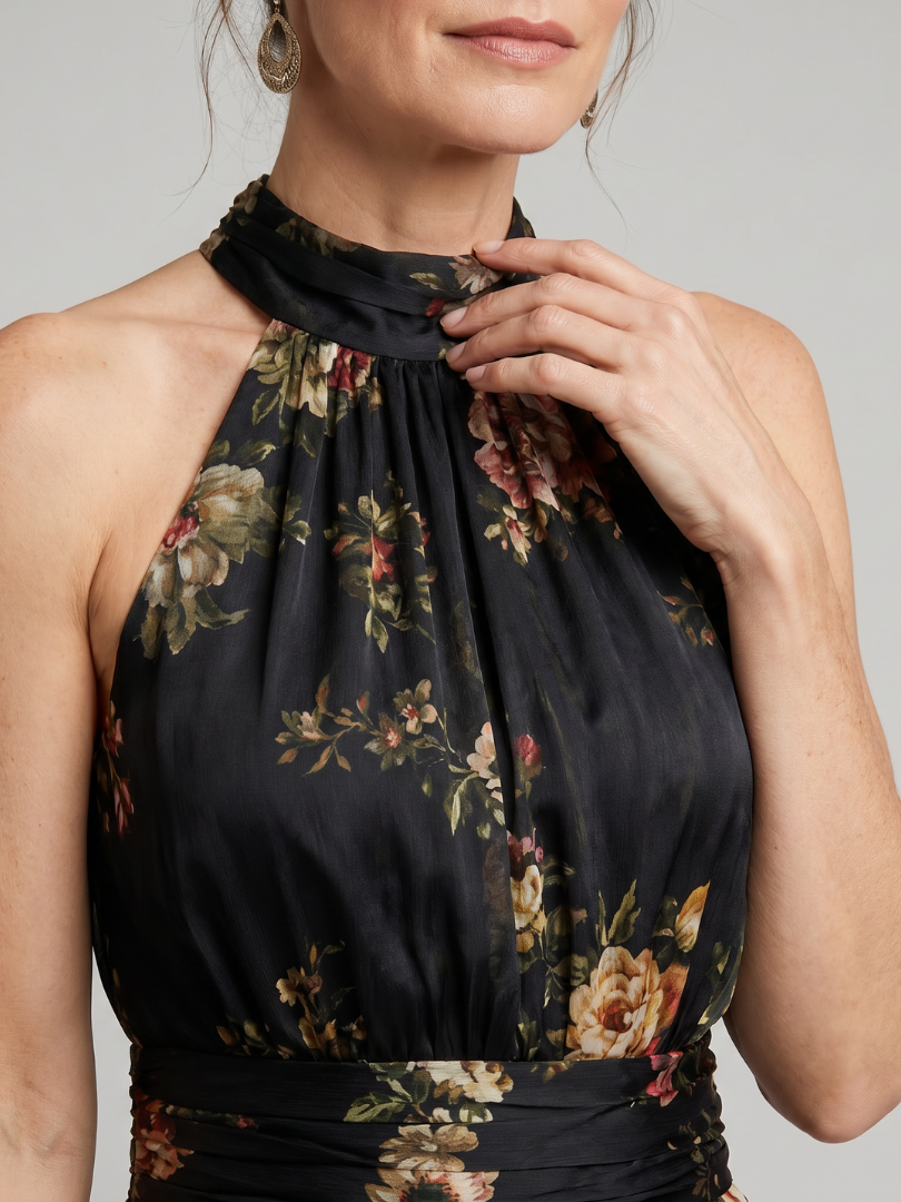 Sior | Midi-Kleid mit Blumendruck, Halterneck & taillierter Passform