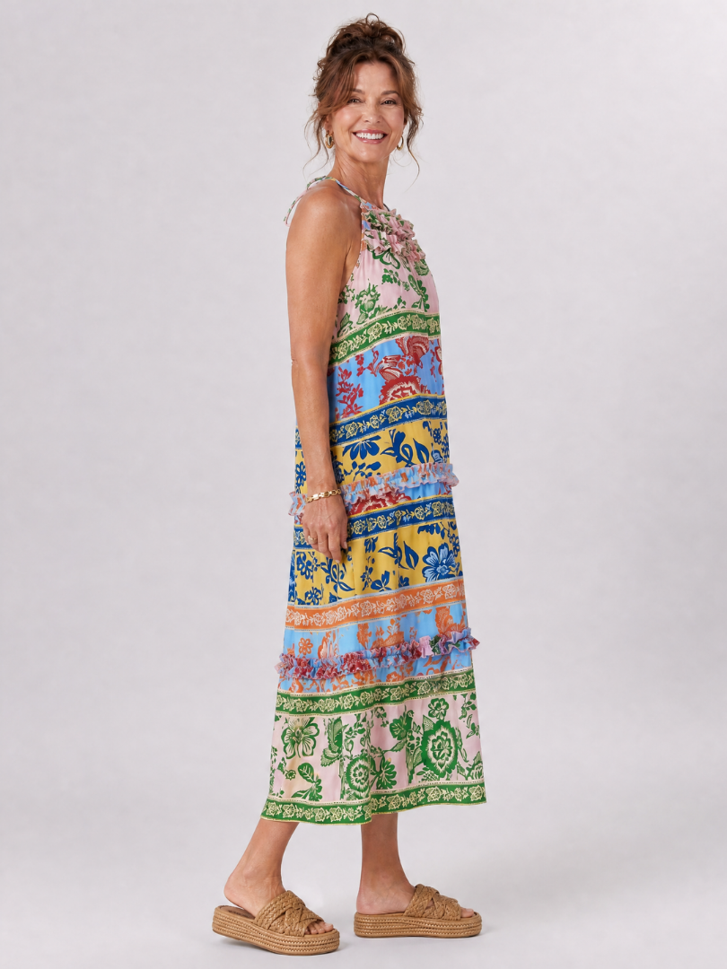 Imene | Ärmelloses Midi-Kleid mit Neckholder & gestuften Paneelen | Leichter Sommerkleid-Look