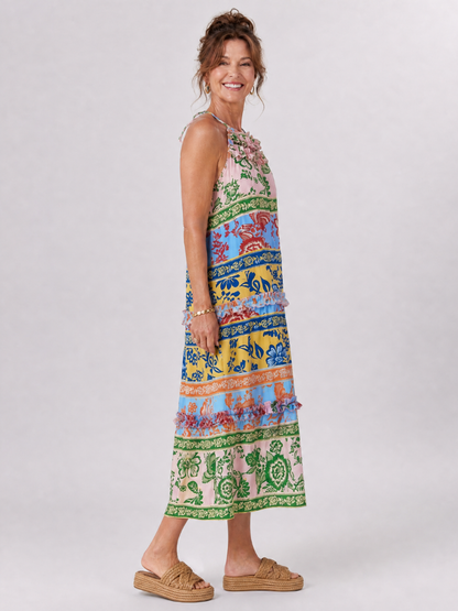 Imene | Ärmelloses Midi-Kleid mit Neckholder & gestuften Paneelen | Leichter Sommerkleid-Look