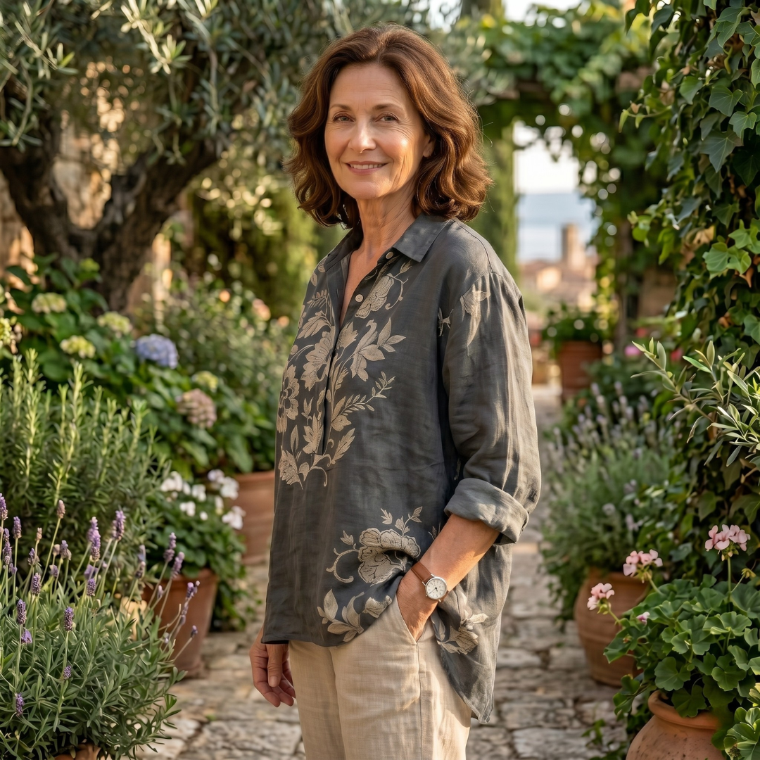 Yarelda | Luftige Bluse mit Blumenprint in Grau