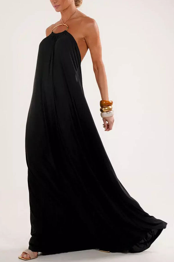 Ocean Goddess | Rückenfreies Halter Maxi-Kleid mit Metallkette