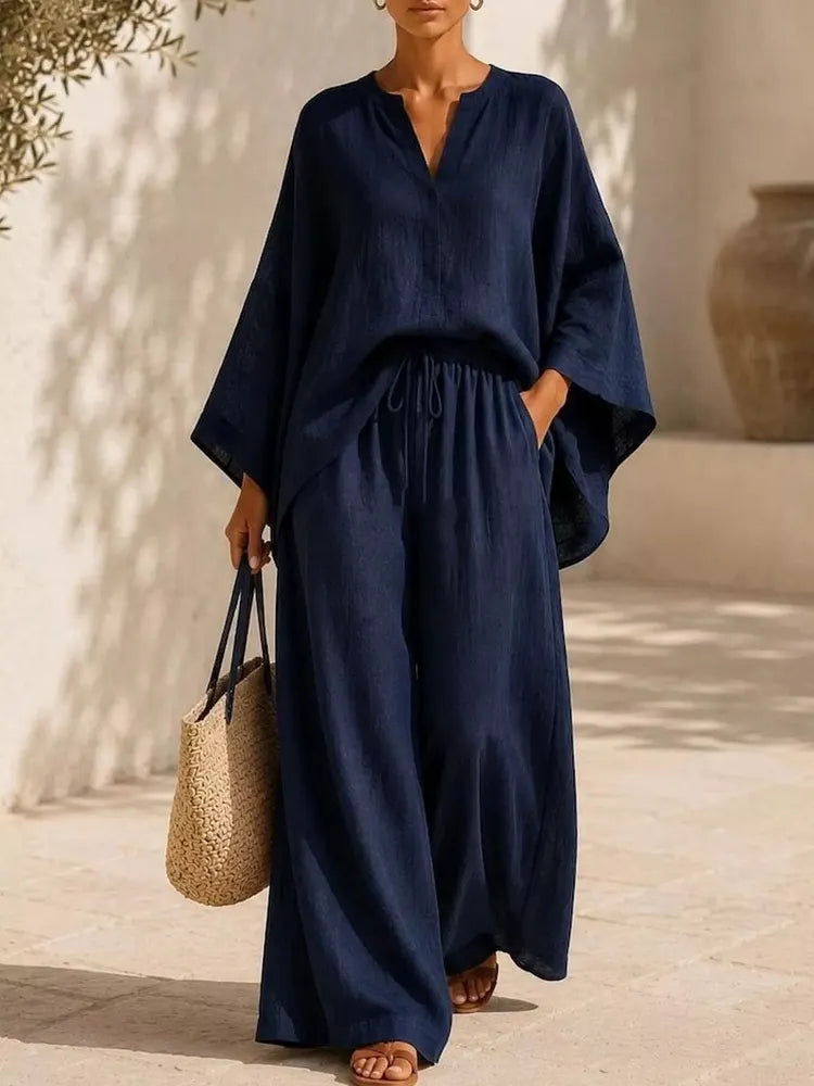 Langarm-Top mit Schlitz & weite Hose Set