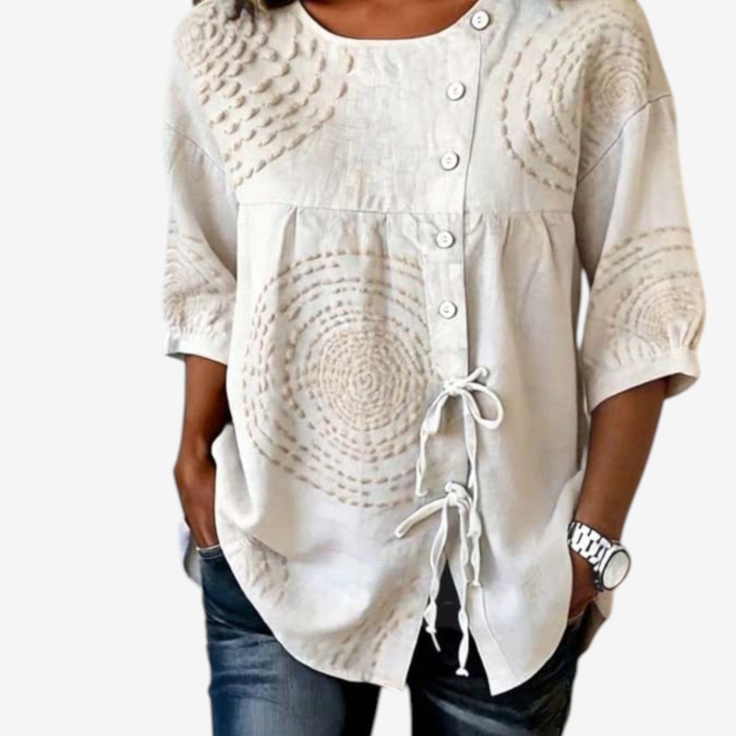 Neiva – Besticktes Boho-Bluse mit Knöpfen