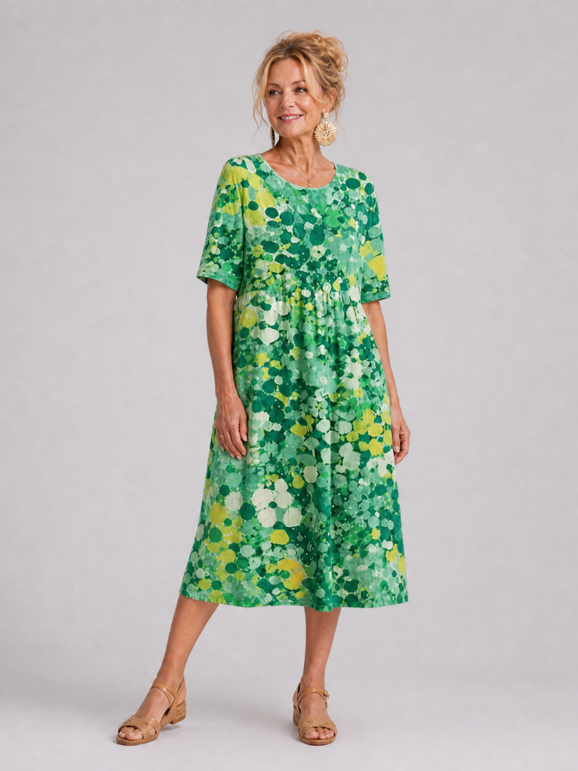 Ysoria | Midi-Kleid mit Halbarm, Rundhalsausschnitt & entspannter Silhouette