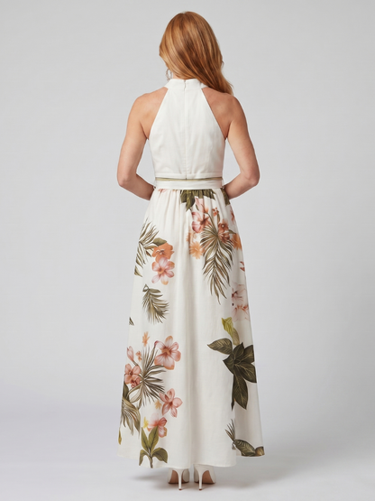 Prairie - Maxikleid mit botanischen Paneelen und drapiertem Halterneck